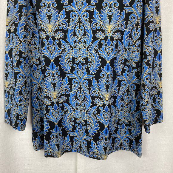 J.McLaughlin Black&Blue Leaf Print Catalina Cloth 3/4 Sleeve Blouse Sz.L - Picture 4 of 12
